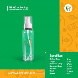 Foto Botol BR 100 ml Bening - Tutup Pump Putih List Gold