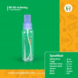 Foto Botol BR 100 ml Bening - Tutup Spray Biru