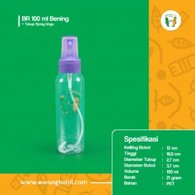 Foto Botol BR 100 ml Bening - Tutup Spray Ungu